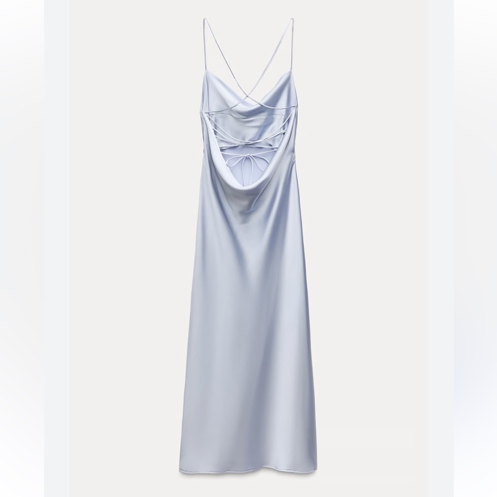 Zara Powder Blue Strappy Slip Dress | L - Picture 9 of 9